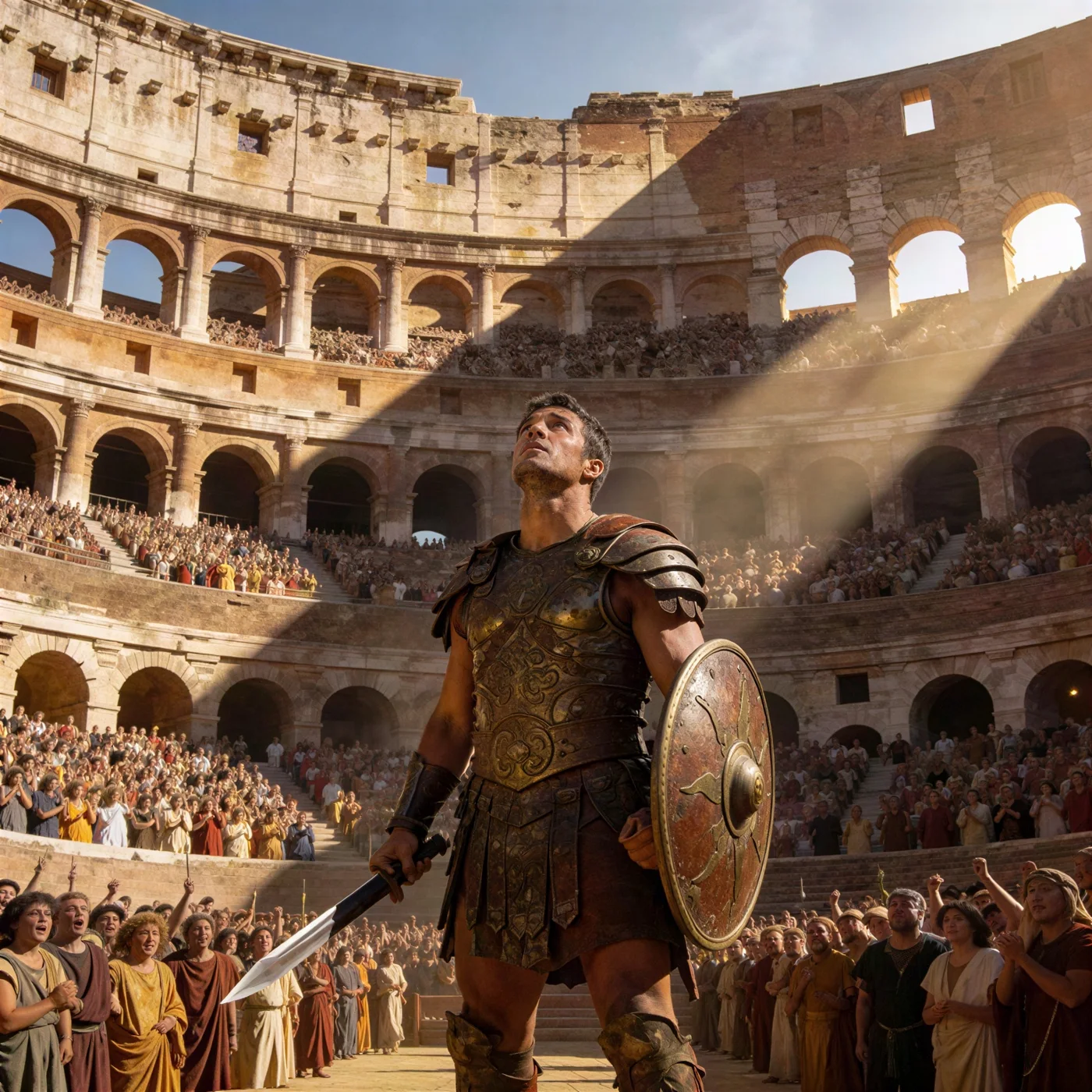 Gladiator scene restored to print-ready clarity. — after enhance