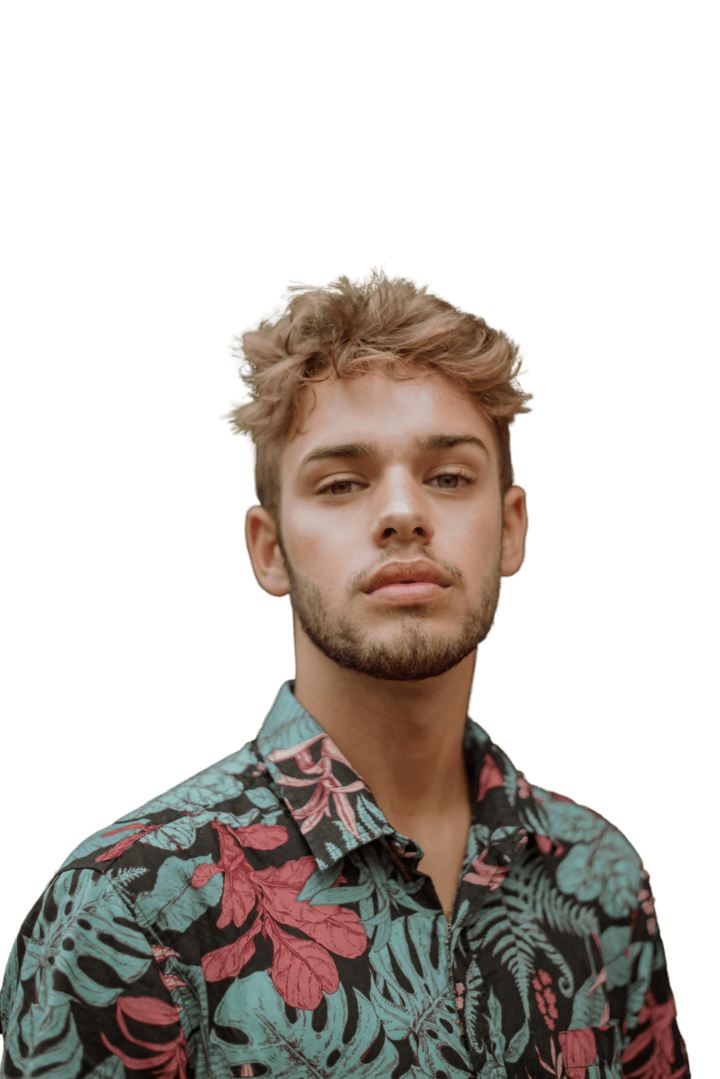 Fashion — outfit isolated from a busy leafy backdrop. — background removed